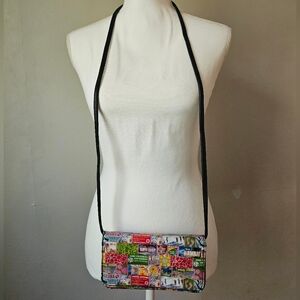 Colorful Patchwork Hawaii Print Crossbody Bag with Black Strap